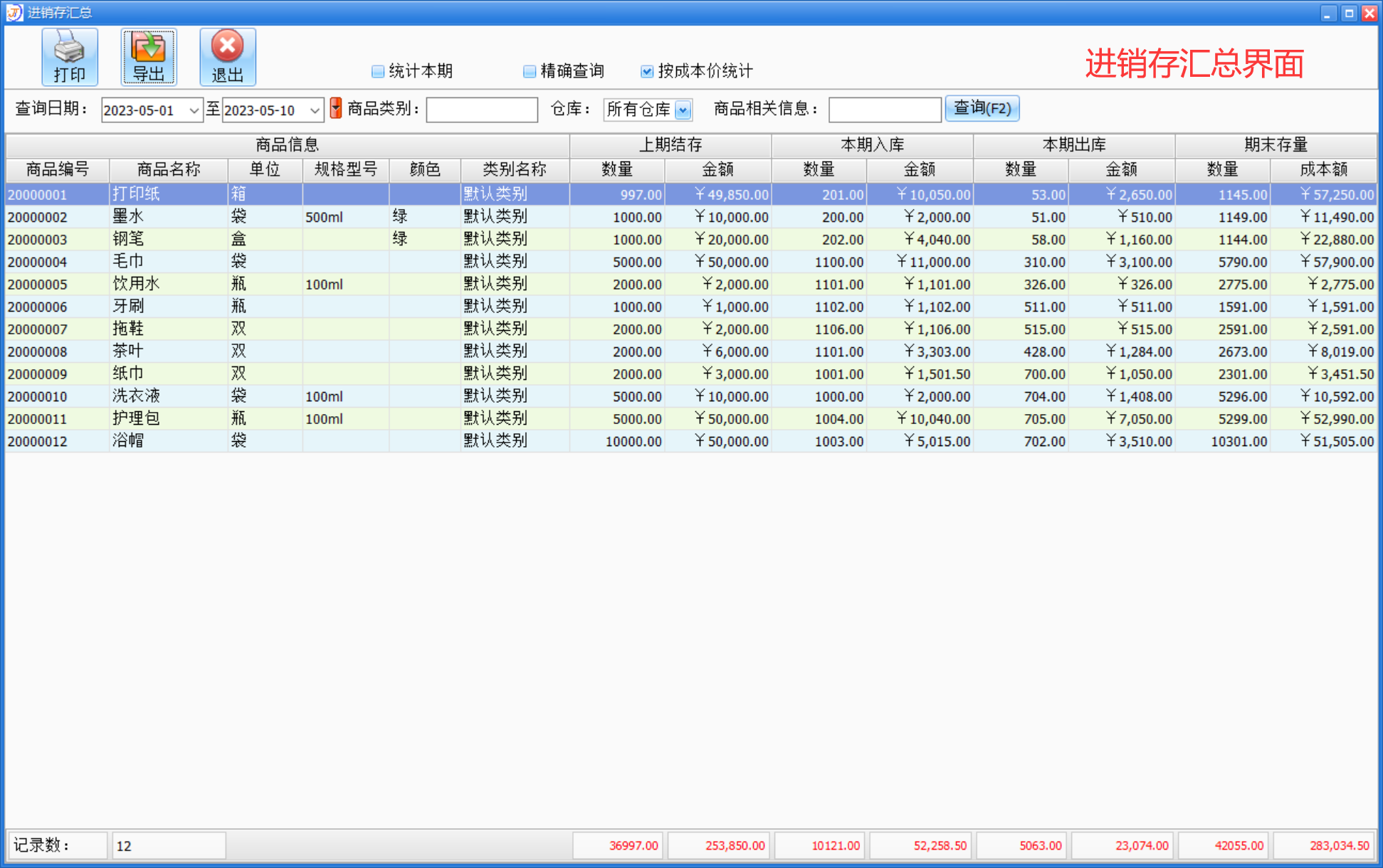 进销存汇总界面